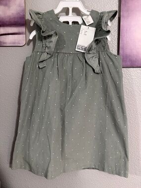 H&M Ruffled Corduroy Dress Girls Polka Dot Print Soft Cotton sage green 3T new